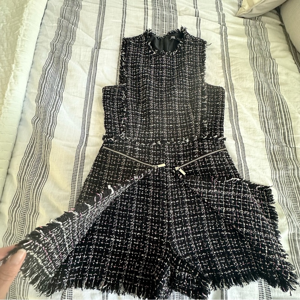 Zara Tweed Romper - black, white, pink. size small - Picture 4 of 7